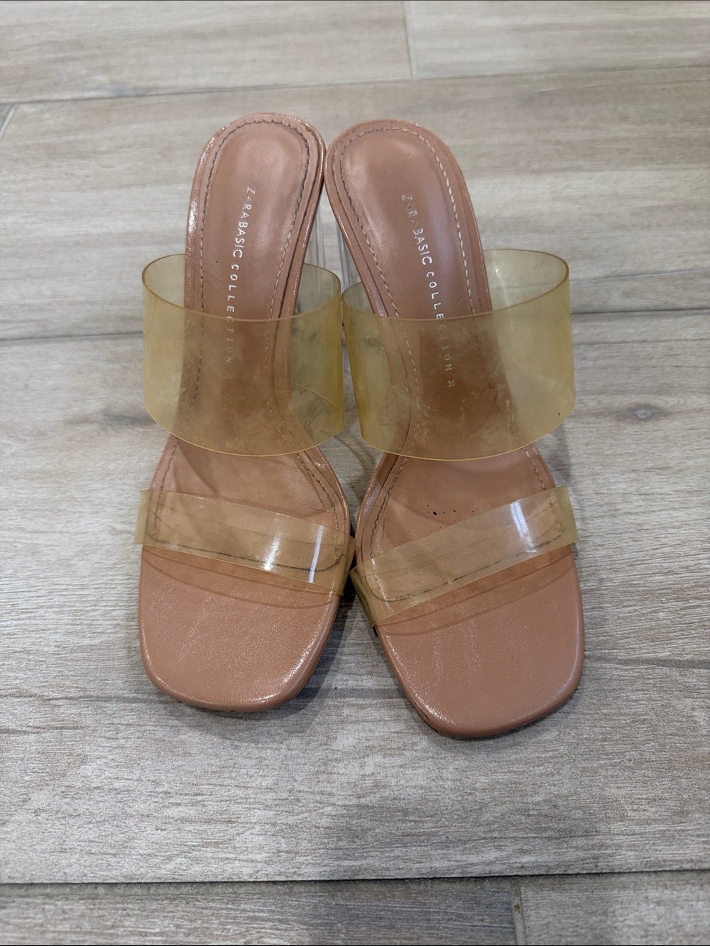 Zara Clear-Strap Tan Slide Mules